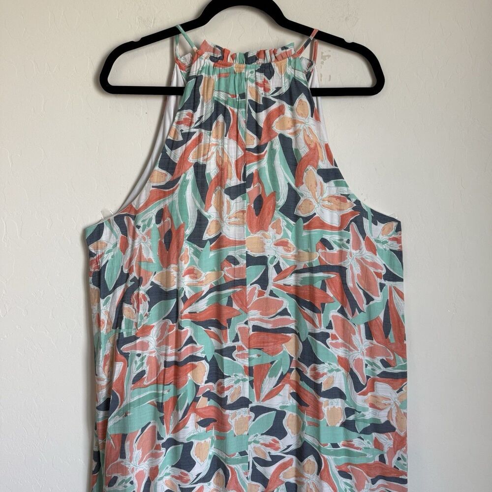 Nine West 2X Tiered Tropical Floral Maxi Halter Dress Resort Wear Beach Vacation - Picture 9 of 14